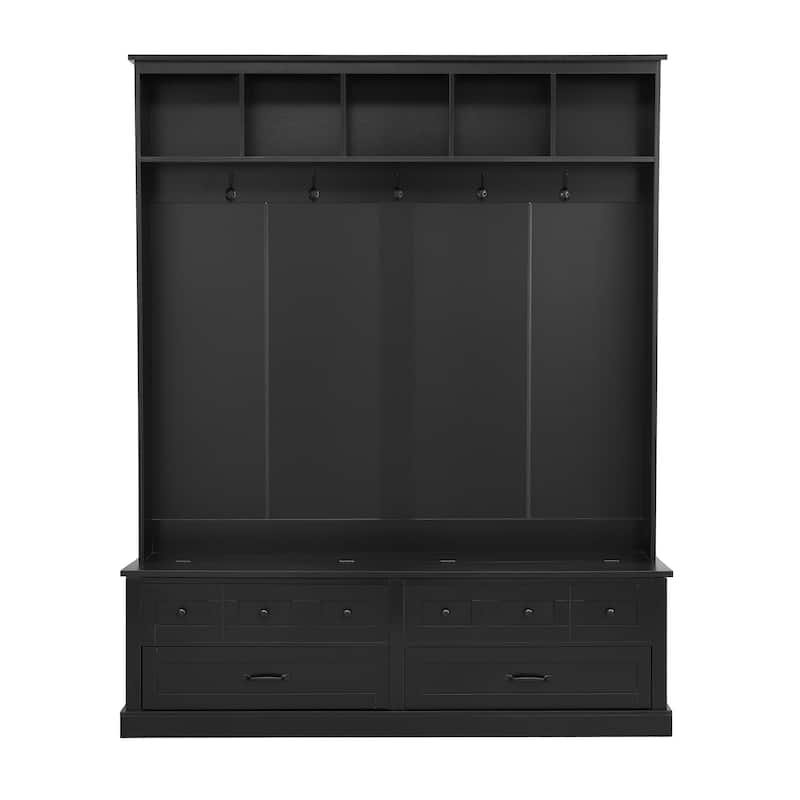 Roomfitters Elegant Wide Hall Tree with Lift-Top Bench, Wooden Mudroom Organizer with 5 Coat Hooks and 2 Storage Sections