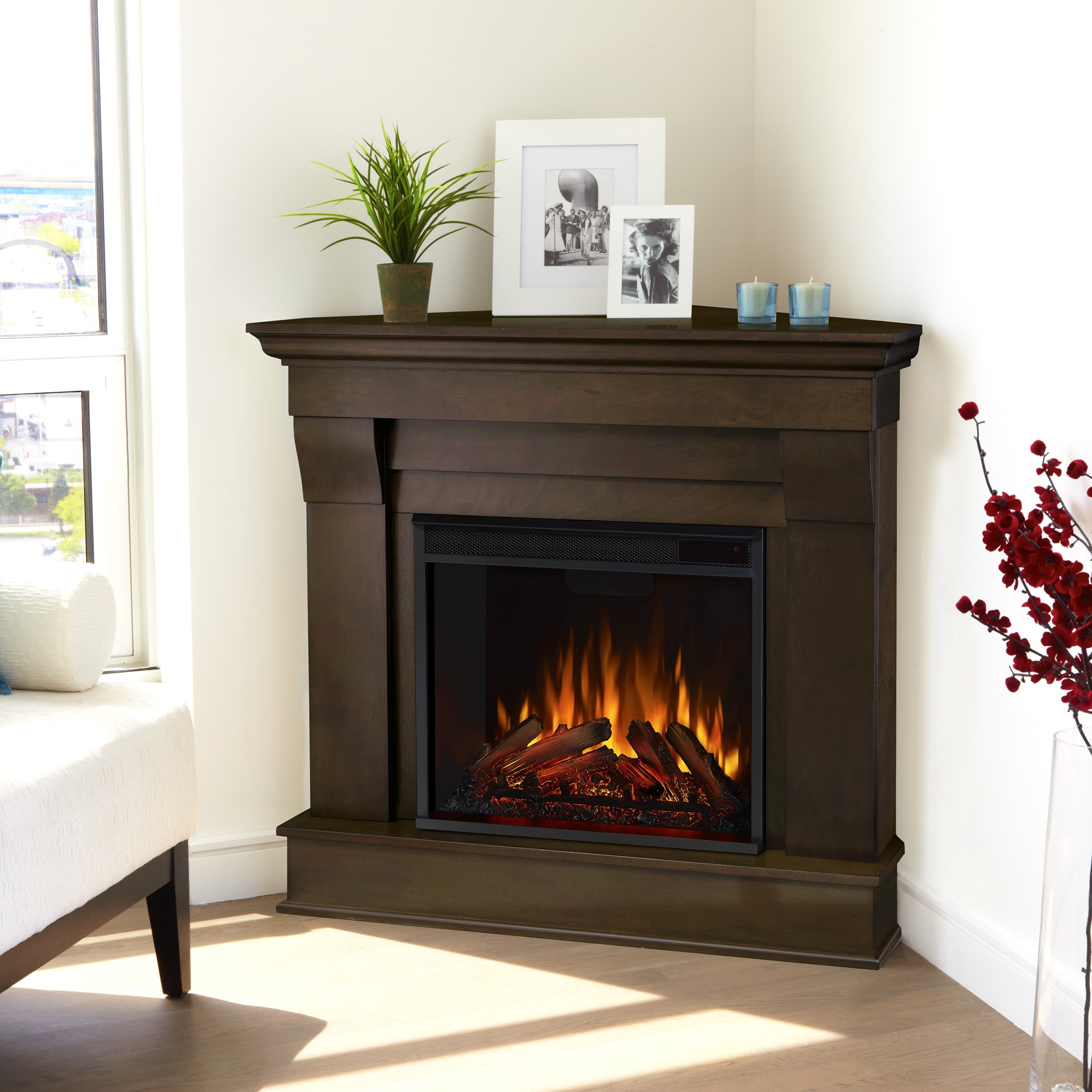 Shop Chateau Corner Electric Fireplace Dark Walnut 40 94 L X 25 28 W X 37 6 H Overstock 7348505