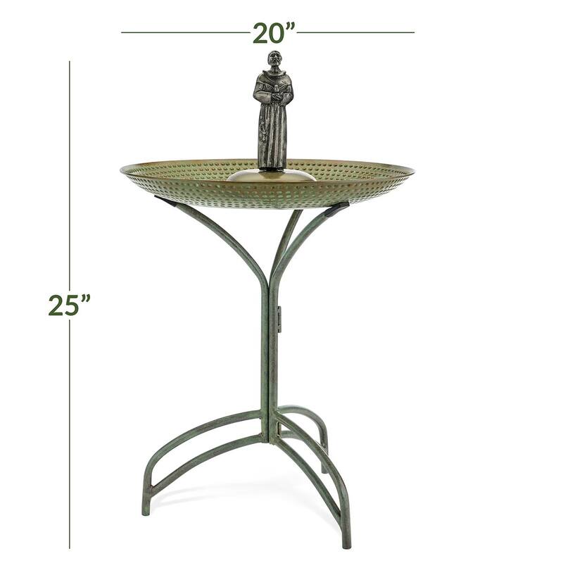 20" Blue Verde Copper Bird Bath with St Francis