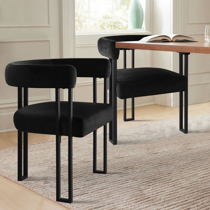 Modern Velvet Upholstered Dining Armchairs with Black Metal Legs (Set of 2/4/6)