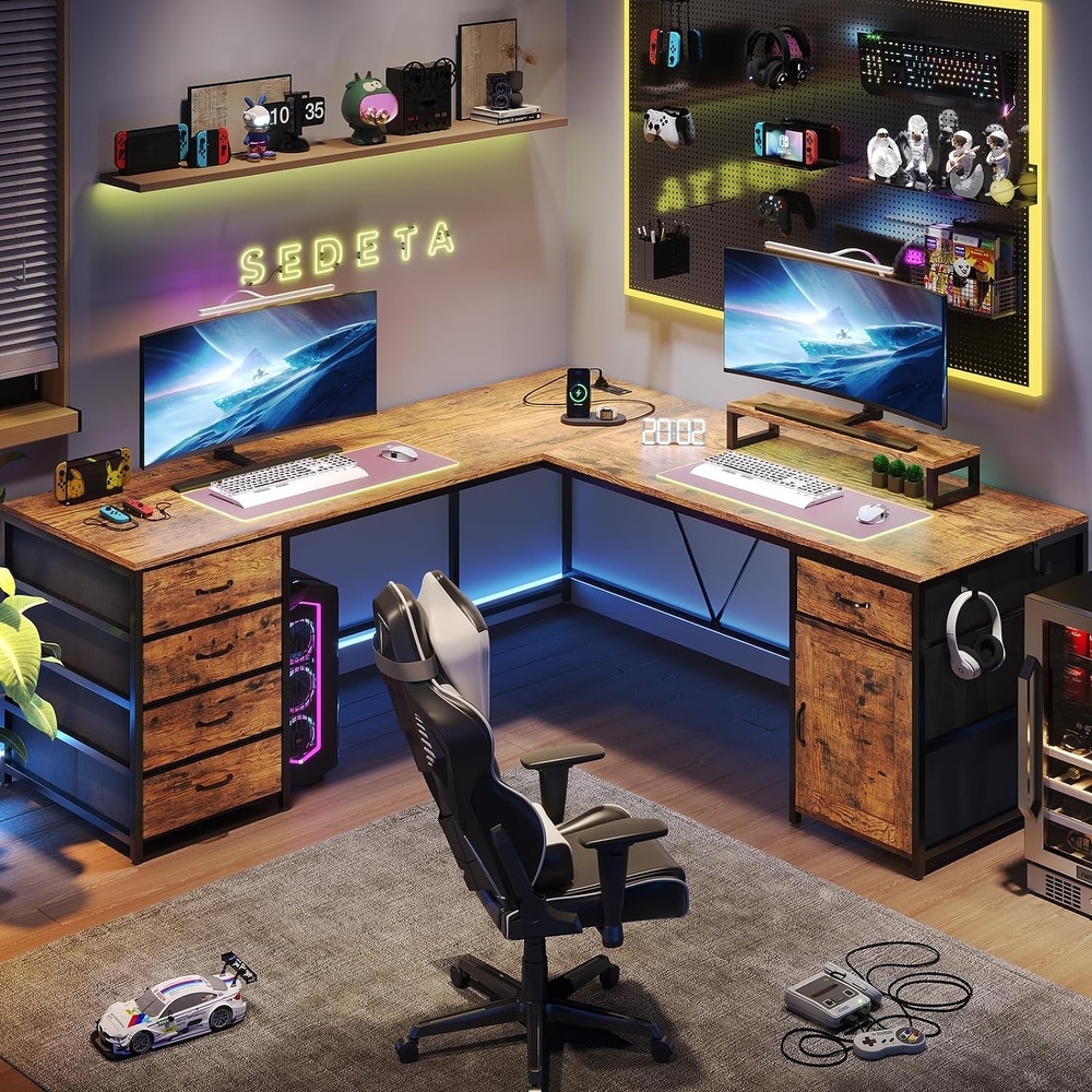 Lavish Home Gaming Computer Desk with Cup Holder, Headphone Hanger, Cable  Management, Black