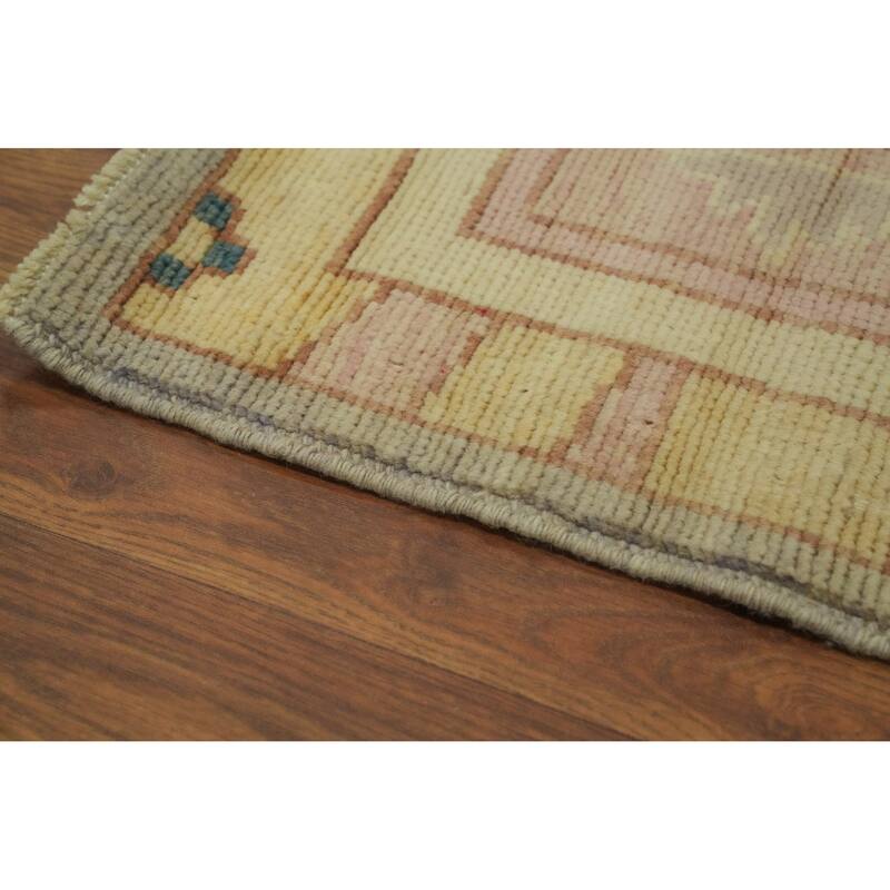 Vegetable Dye Wool Oushak Turkish Area Rug, Floral Geometric Carpet - 12' 6'' X 10' 2''