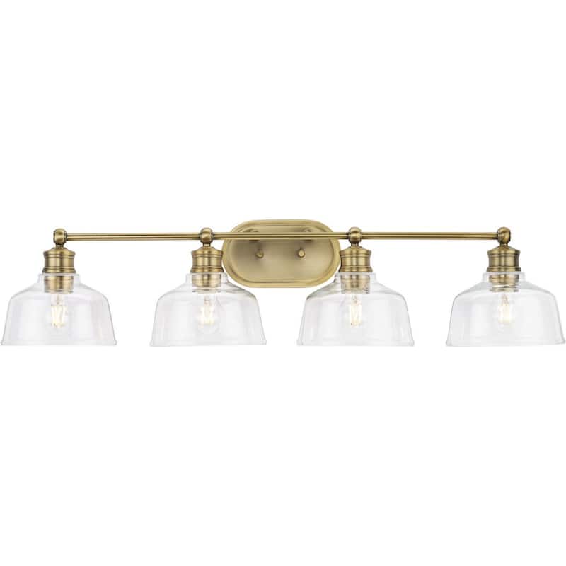 Singleton Collection 4-Light 36 in. Vintage Brass Vanity Light with Clear Glass Shades - Small