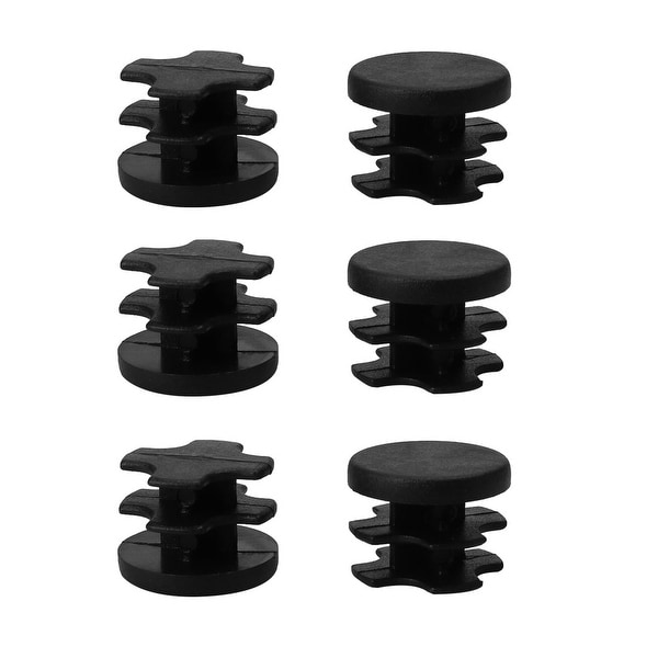 6pcs 16mm OD Plastic Round Tube Insert Rib Pipe Cover Black Floor Furniture Feet Protector, for 0.55"-0.63" Inner Dia