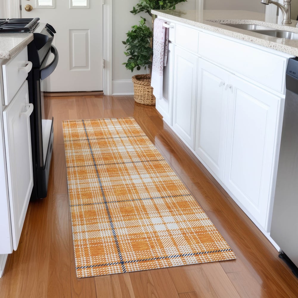 Machine Washable Indoor/ Outdoor Plaid Chantille Rug