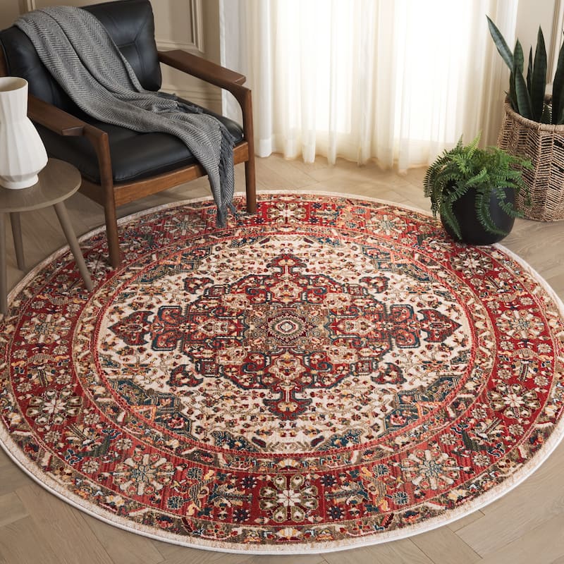 SAFAVIEH Kashan Marybeth Oriental Rug with Fringe - 5'1" Round - Ivory/Blue