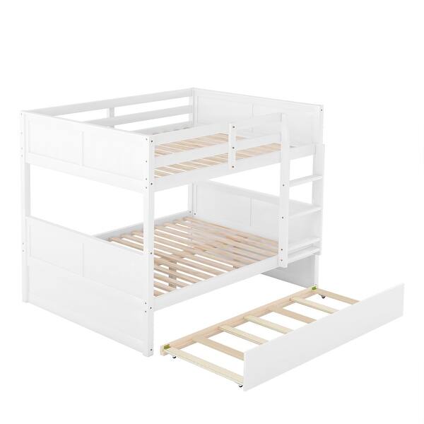 slide 2 of 13, Stylish and Functional Design Wood Bunk Bed with Trundle for Extra Sleeping Space and Safety Guaranteed, White White