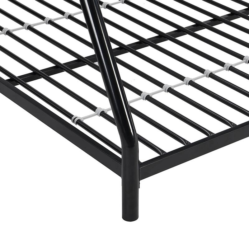 Black Twin over Full Metal Bunk Bed with Ladder and Fence for Kids