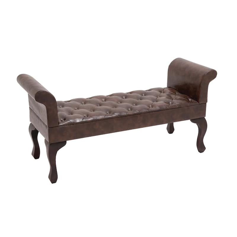 Brown Wood Tufted Bench with Wood Legs
