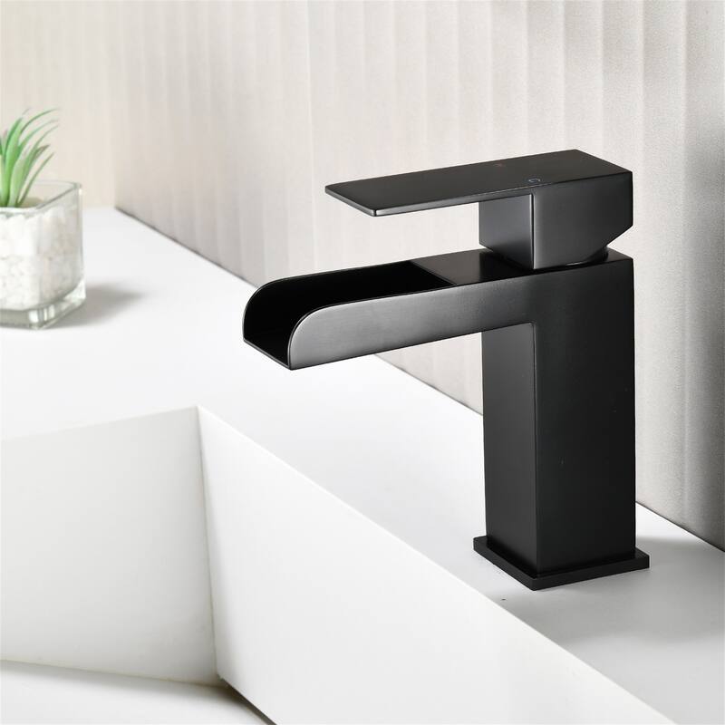 Waterfall Single Handle Bathroom Sink Faucet with Pop-up Drain 304 Stainless Steel 1 Hole Basin Vanity Taps