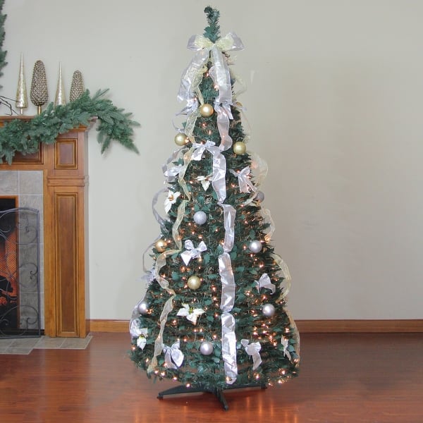 Shop 6 Pre Lit Slim Silver And Gold Decorated Pop Up Artificial