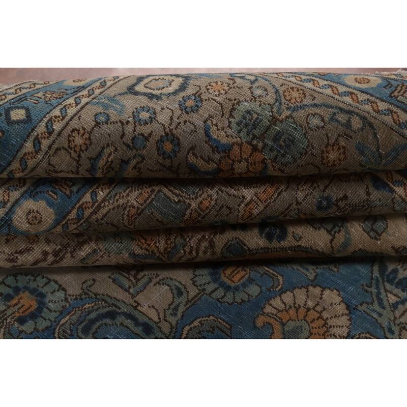 Distressed Tabriz Vintage Persian Area Rug Handmade Wool Carpet - 9'3" x 12'10"