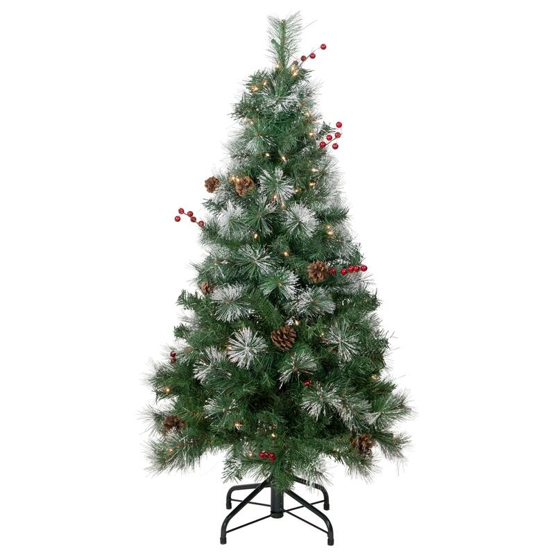 4' Pre-Lit Frosted Carolina Berry Spruce Artificial Christmas Tree Clear Lights