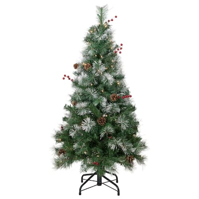 4' Pre-Lit Frosted Carolina Berry Spruce Artificial Christmas Tree Clear Lights