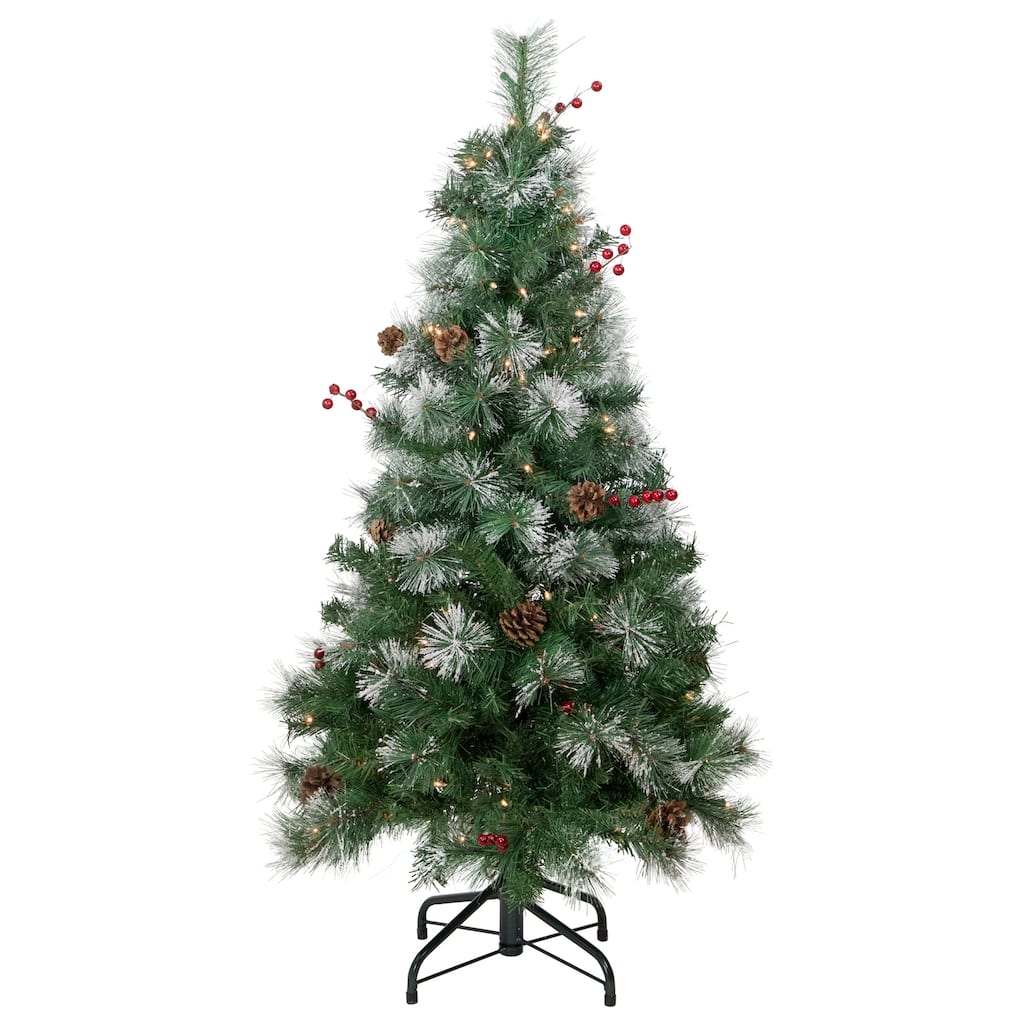 4' Pre-Lit Frosted Carolina Berry Spruce Artificial Christmas Tree Clear Lights