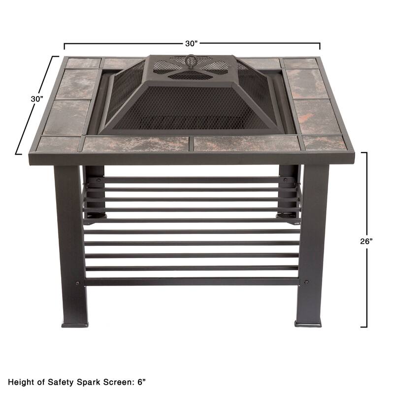 Pure Garden Wood Burning 30-inch Square Marble Tile Fire Pit Set - 30 x 30 x 20