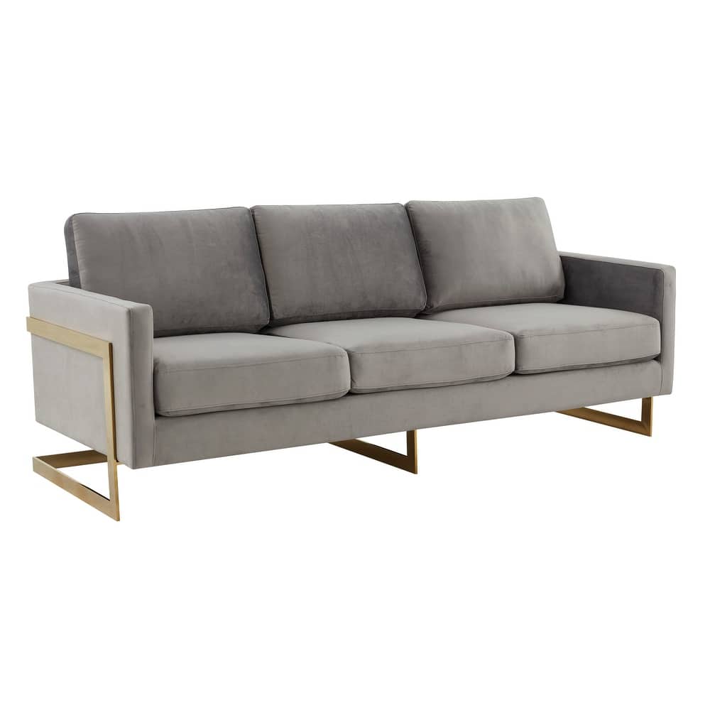Lincoln Modern 3-Seater Velvet Sofa Couch with Gold Stainless Steel Base and Solid Wood Frame for Living Room or Office Lounge