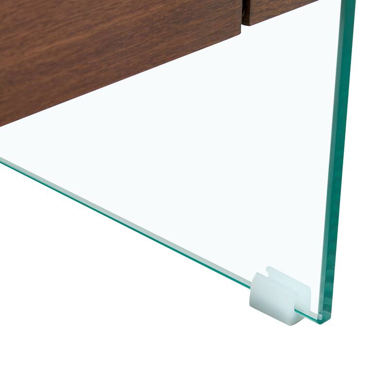 43.3 Inch Double Layer Coffee Table Storage Side Table with Open Storage Shelves, Drawers Glass Center Table End Table