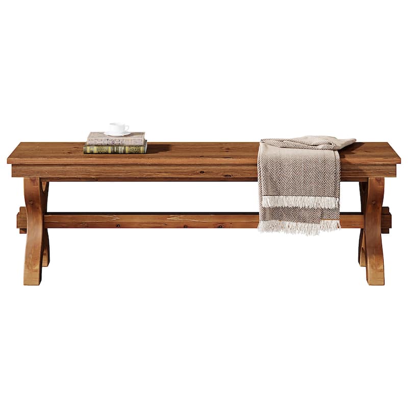 Narrow Solid Wood Entryway Bench, 55-Inch Farmhouse Indoor Bench