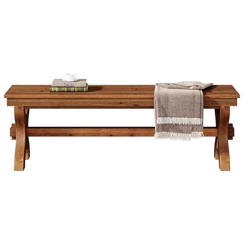 Solid Wood Entryway Bench, 55-Inch Narrow Farmhouse Indoor Bench