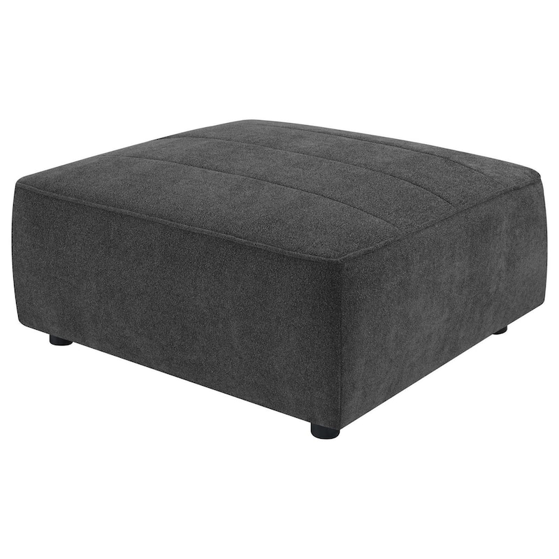 Suri 35 Inch Ottoman, Soft Boucle Fabric, Horizontal Stitching, Gray
