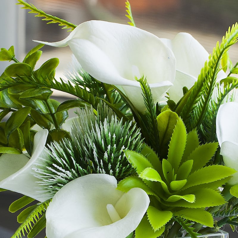 Enova Home Mixed Artificial Cream Real Touch Lily Fake Silk Flowers Arrangement in Clear Glass Vase for Home Office Decoration