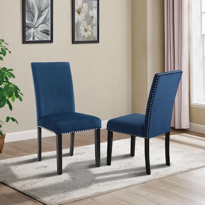 Contemporary Velvet Dining Chair with Nailhead Trim (Set of 2)