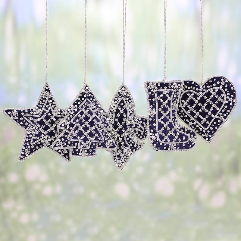 NOVICA Navy Christmas, Beaded ornaments (set of 5)