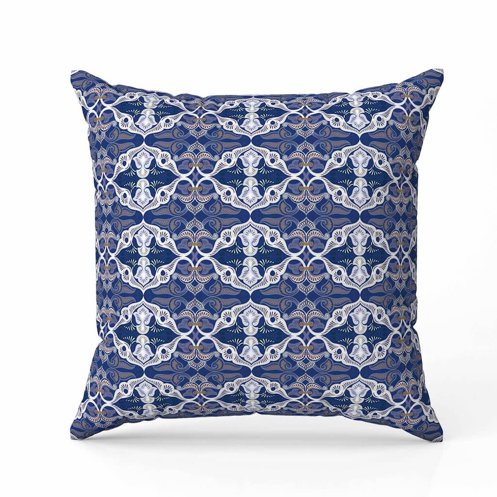 Floral Elegance Faux Suede Reversible Throw Pillow Blue and White