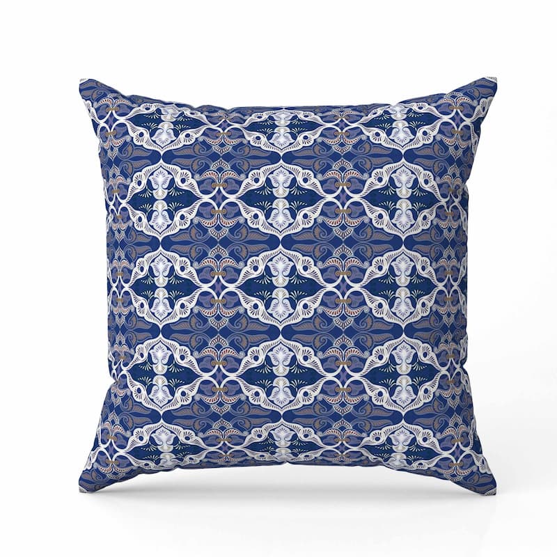 Floral Elegance Indoor/Outdoor Reversible Throw Pillow Blue and White