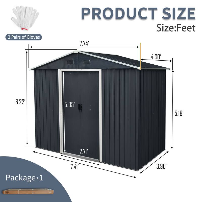 8ft x 4ft Outdoor Metal Storage Shed with Sliding Door and foundation for Backyard, Patio, Lawn