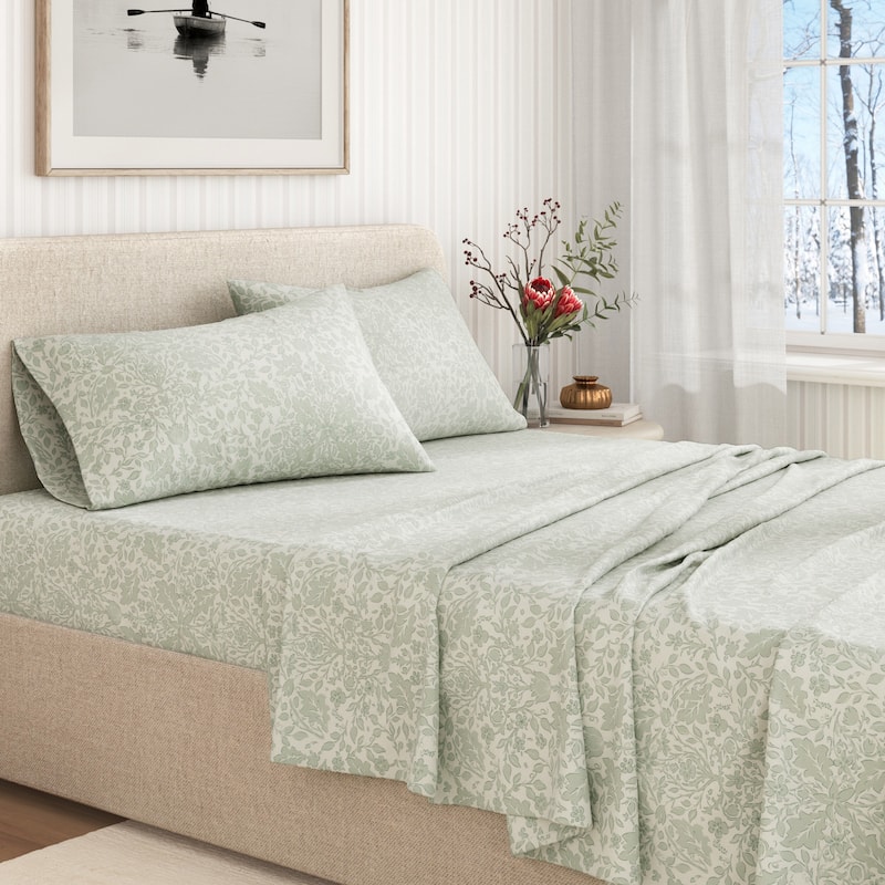 Linery & Co. Ultra-Soft Turkish Cotton Flannel Winter Floral Print Sheet Set