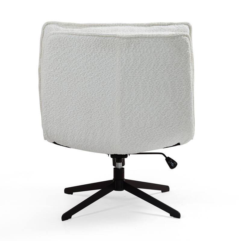 Benecia White Boucle Upholstered Fabric Accent Chair with Black Metal Height Adjustable Swivel Legs