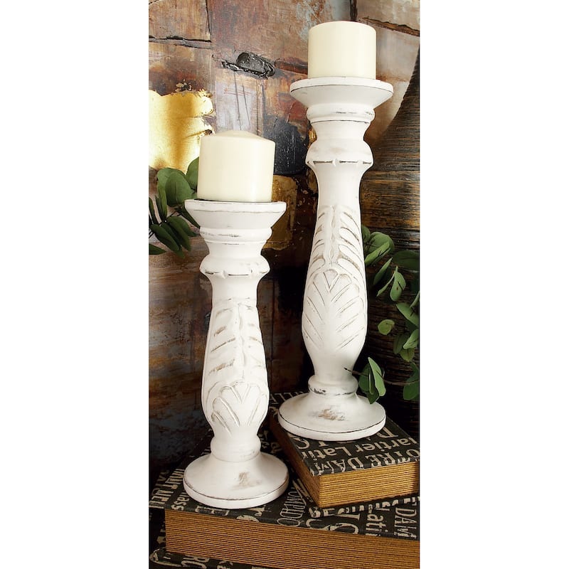 Mango Wood Candle Holder - Set of 3 White - Roche River Decor - 6"W x 6"L x 18"H