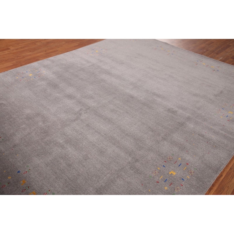 Silver Gray Gabbeh Oriental Area Rug Handmade Wool Carpet - 7'10" x 9'11"