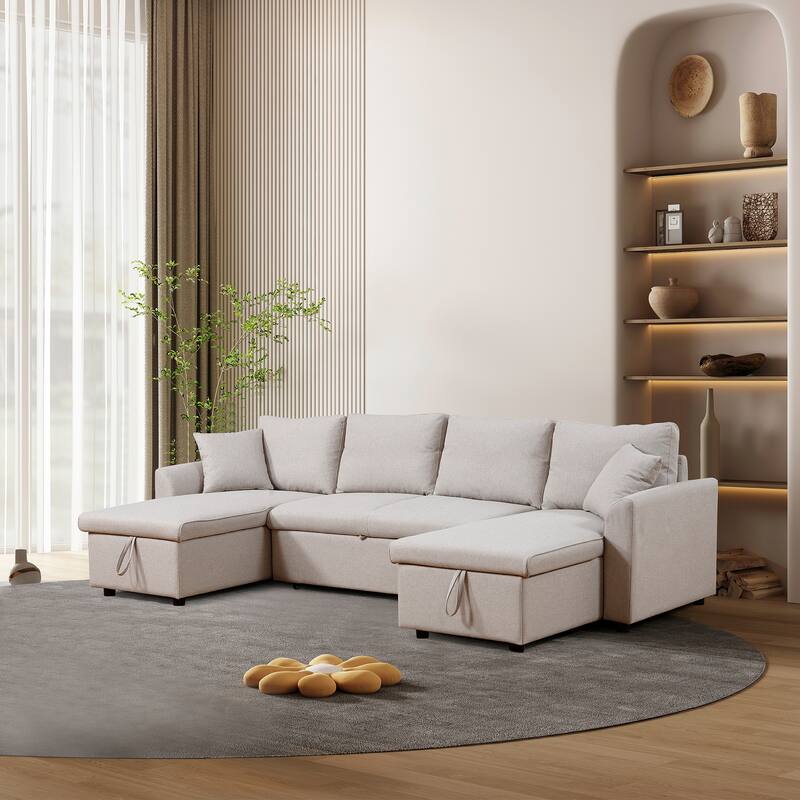 Fashionable U-Shape Pull-out Sleeper Sectional Sofa