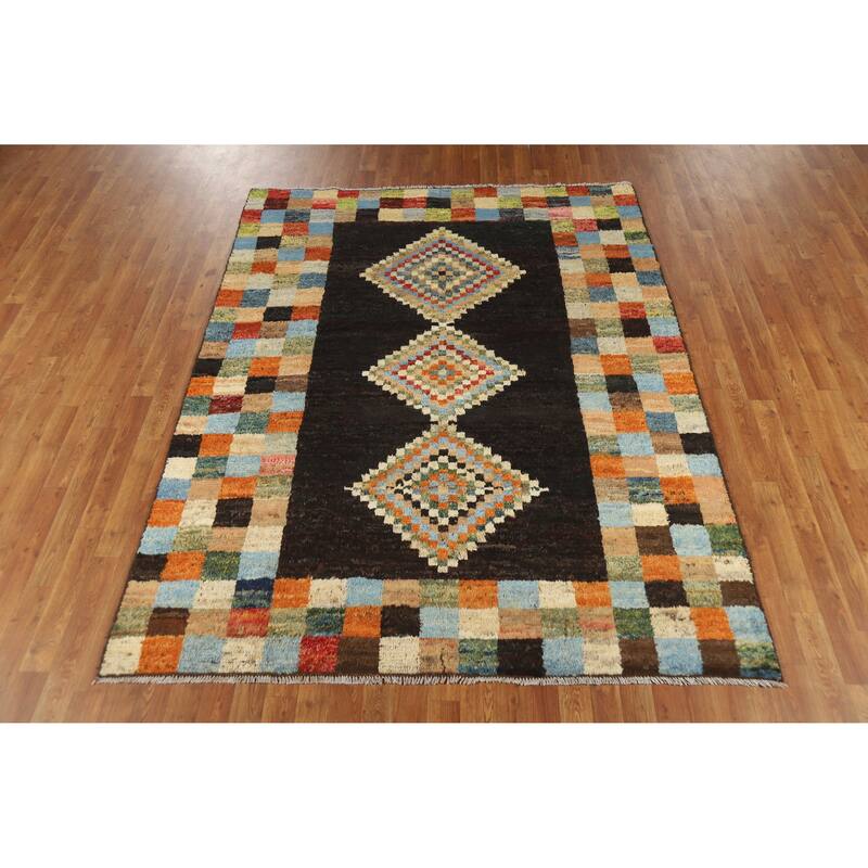 Checkered Moroccan Oriental Area Rug Handmade Wool Carpet - 6'0" x 7'8"