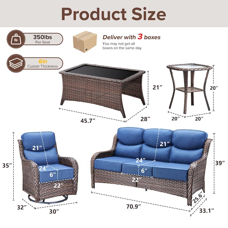 Gymojoy 5-Piece Patio Furniture Set with Swivel Glider Chairs, 6-Inch Ultra-Plush Cushions & Water-Resistant Olefin Fabric
