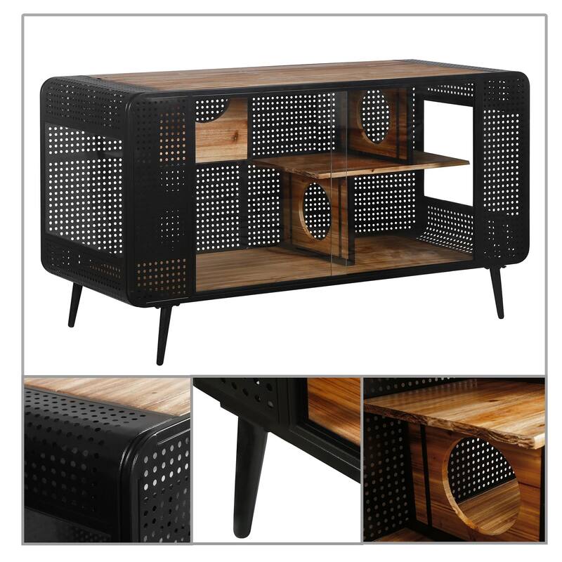 Modern Style Enclosed Cat Pet Cabinet with Shelves and Metal Frame with Glass Cabinet Doors