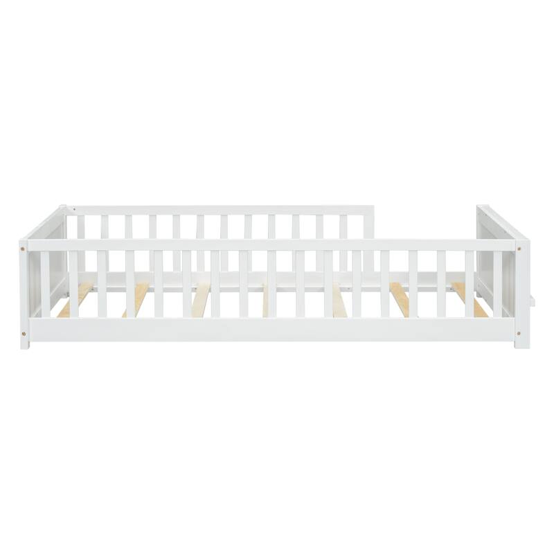 GDFStudio - Kensington Twin Floor Platform Bed with Built-in Book Storage Rack and Guardrails