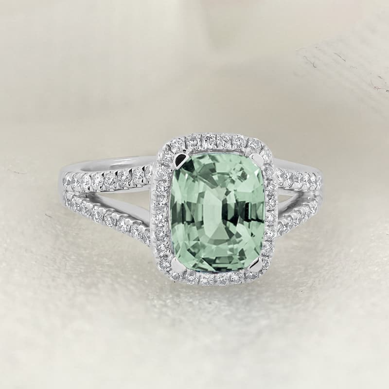 Auriya 1ct Cushion-cut Green Amethyst and Halo Diamond Engagement Ring 3/8cttw 14K Gold