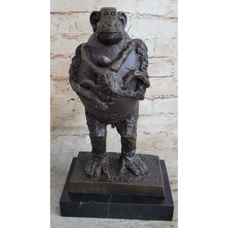 Pico Abstract Baboon And Baby Monkey Bronze Sculpture Marble Statue Art