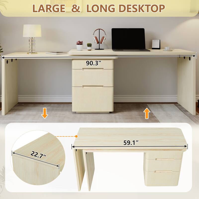 Merax 360 Modern L-Shape Rotating Desk with 3 Drawers and Space-Saving Convertible Workstation