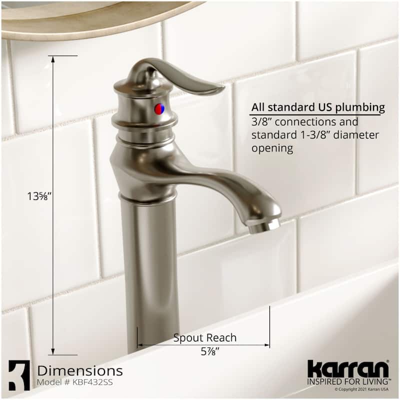 Karran USA KBF432 Dartford 1.2 GPM Vessel Single Hole Bathroom Faucet
