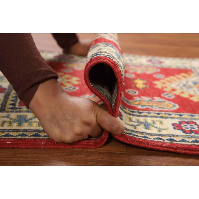 Hand Knotted Oriental 100% Wool Carpet Traditional Geometric Red Kazak Area Rug - 3' 0'' X 2' 0''
