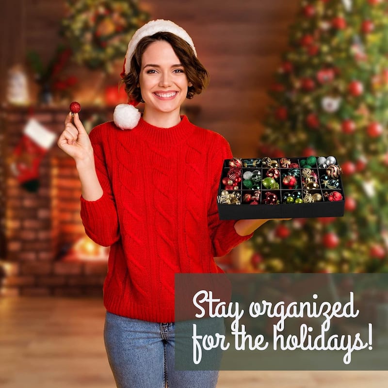 Christmas Ornament Storage Container Box with Dividers - Stores up to 72- 4" Ornaments - 3 Removable Trays with Separators.
