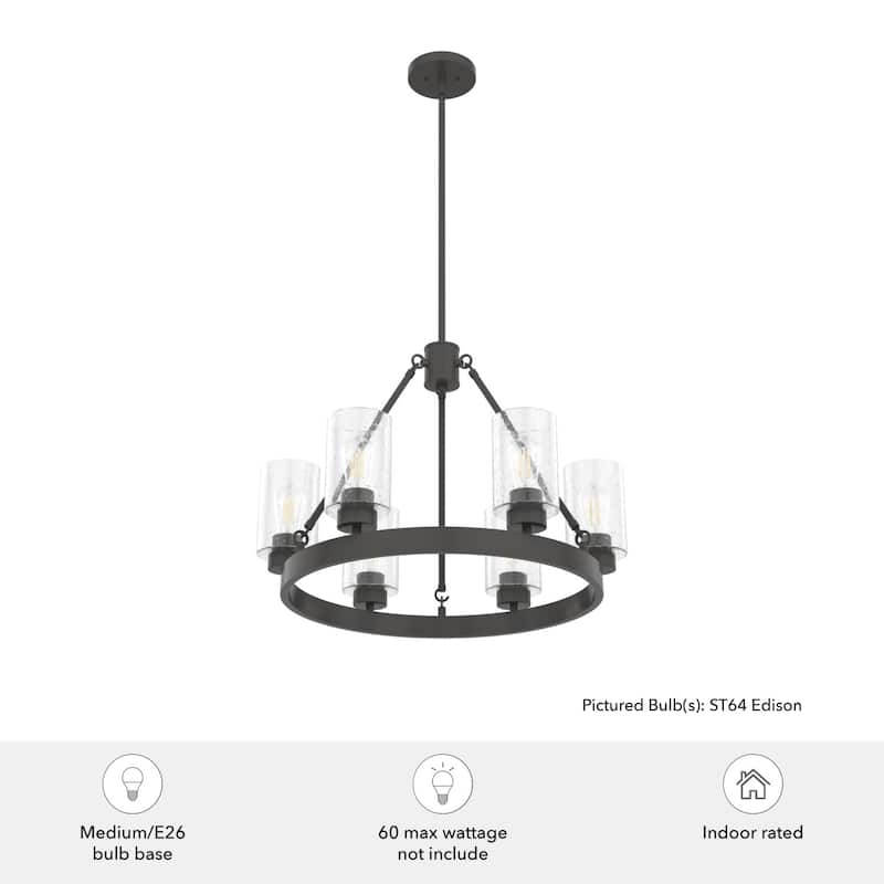 Hunter Hartland 6-Light Wagon Wheel Chandelier - Dining/Living Room, Kitchen Table, Entry - Farmhouse, Industrial, Transitional