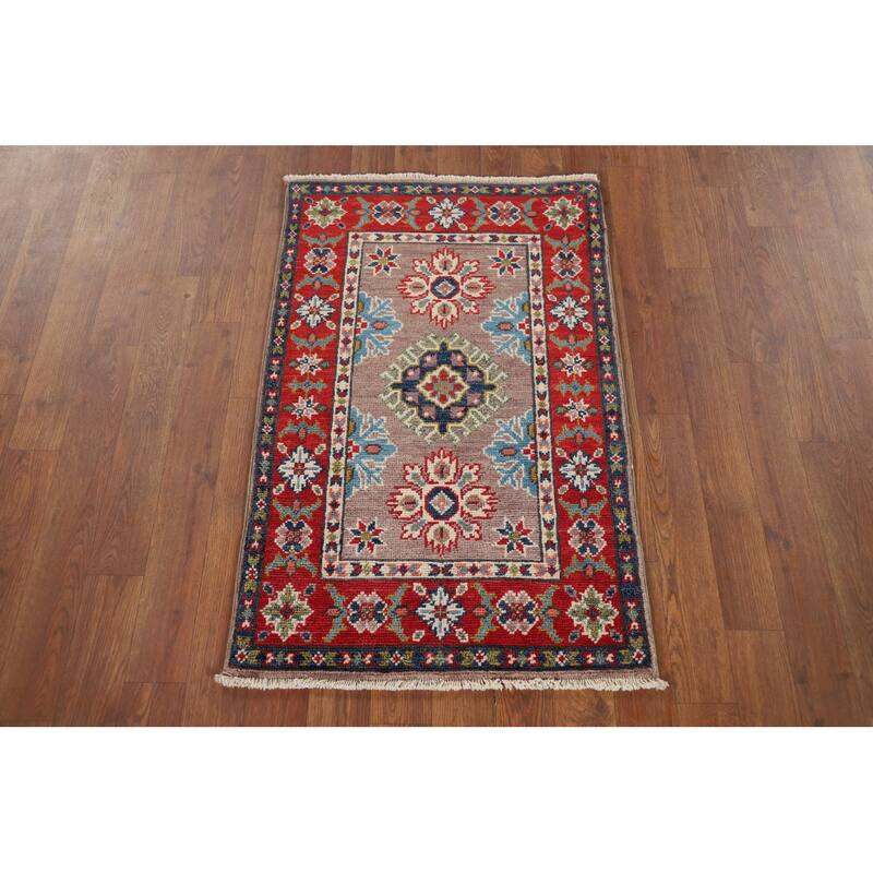 Geometric Kazak Oriental Accent Rug Hand-Knotted Wool Carpet - 2'0" x 3'0"