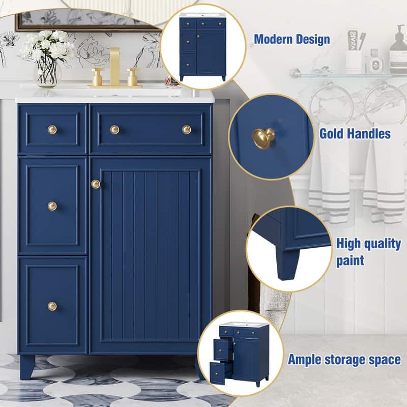 Bathroom Vanity Set: 24-Inch Cabinet With Ceramic Sink, Two Drawers And A Single Door - 24"W*18.3"D*34.3"H