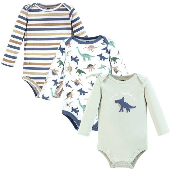 slide 1 of 1, Hudson Baby Infant Boy Cotton Long-Sleeve Bodysuits, Dino Friends 0-3 Months - Dino Friends